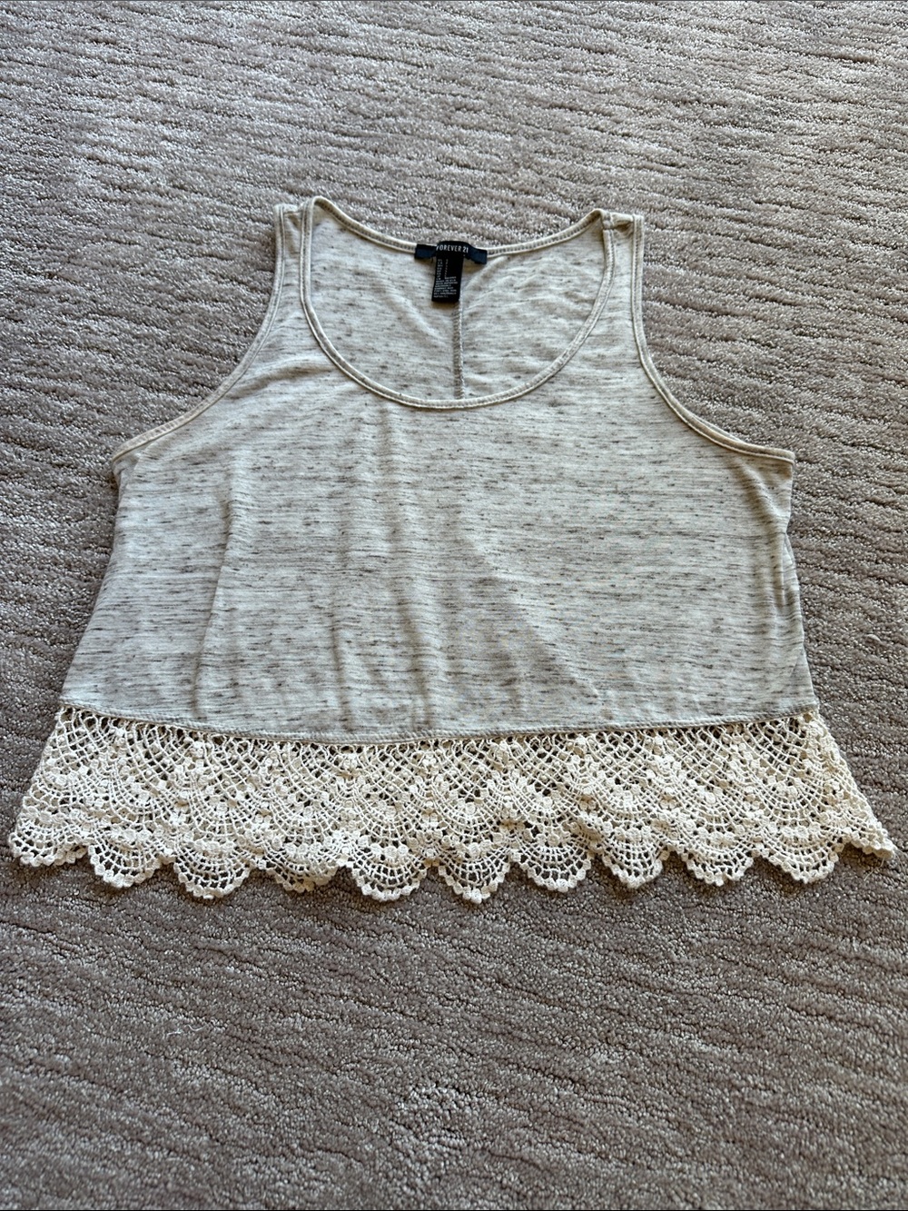 Forever 21 Heathered Cream Crochet-Hem Crop Tank